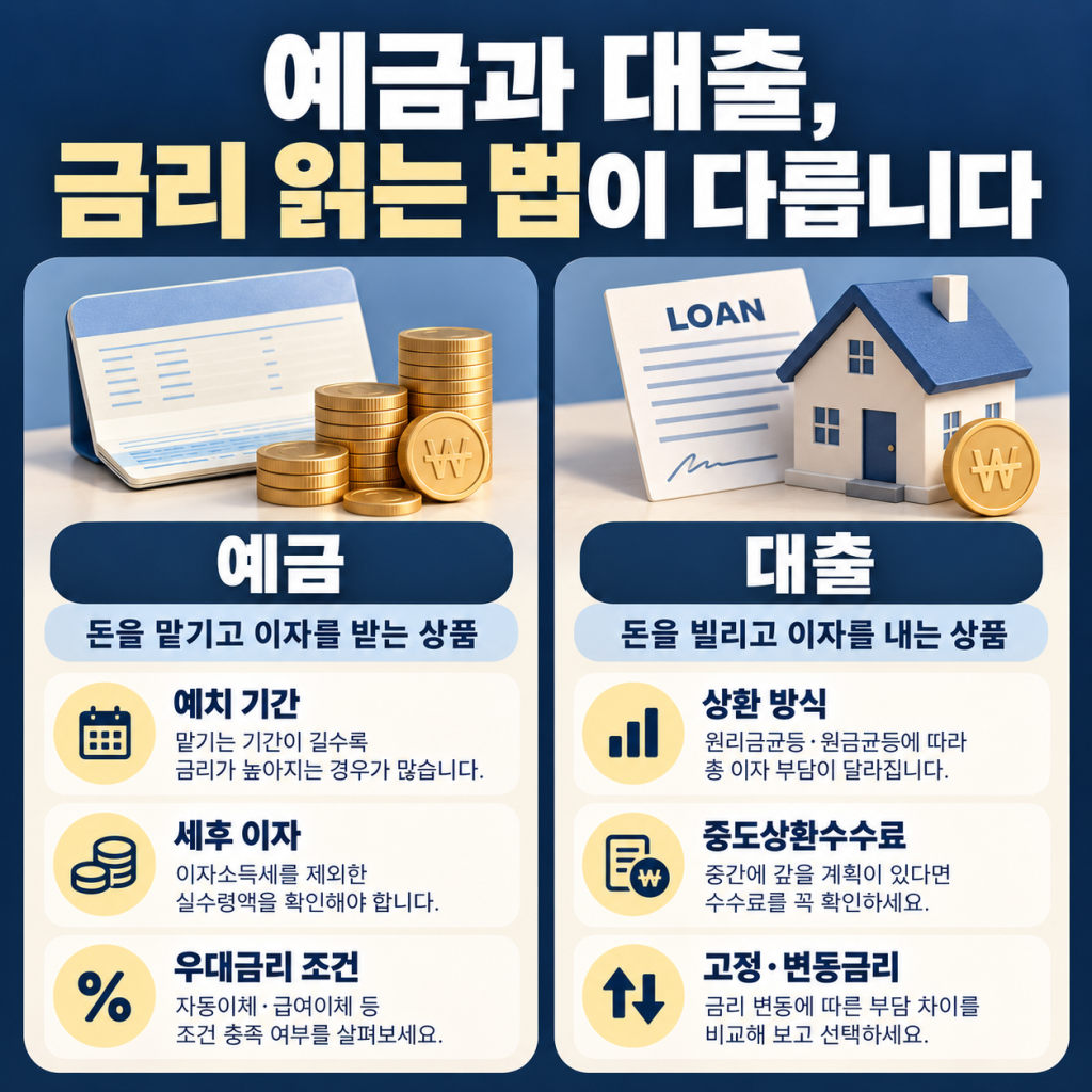 예금과 대출에서 금리를 읽는 방법을 비교