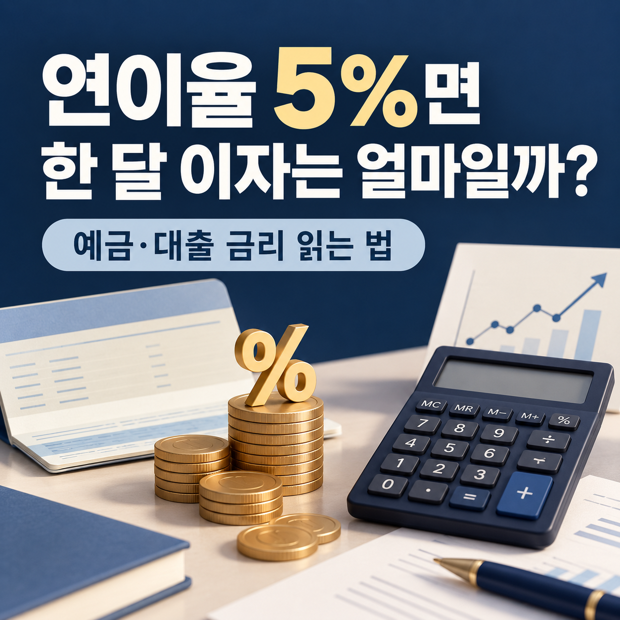 연이율 5퍼센트와 한 달 이자 계산을 설명하는 생활금융