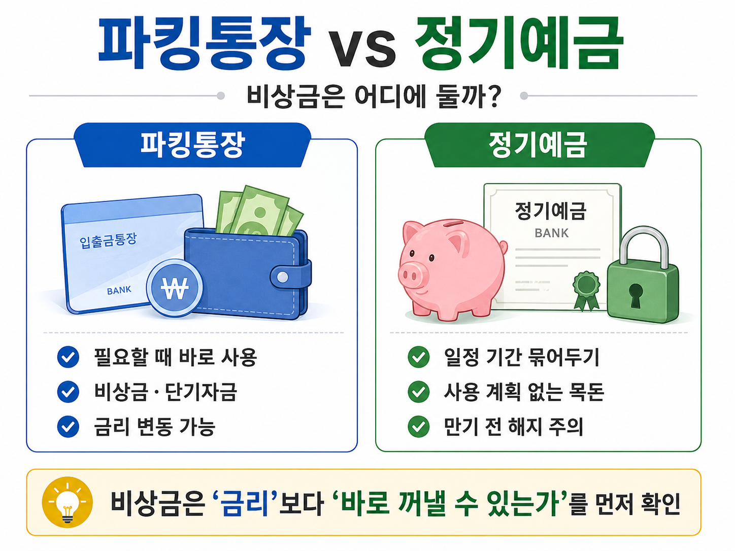 파킹통장과 정기예금 비상금 보관 방법 비교
