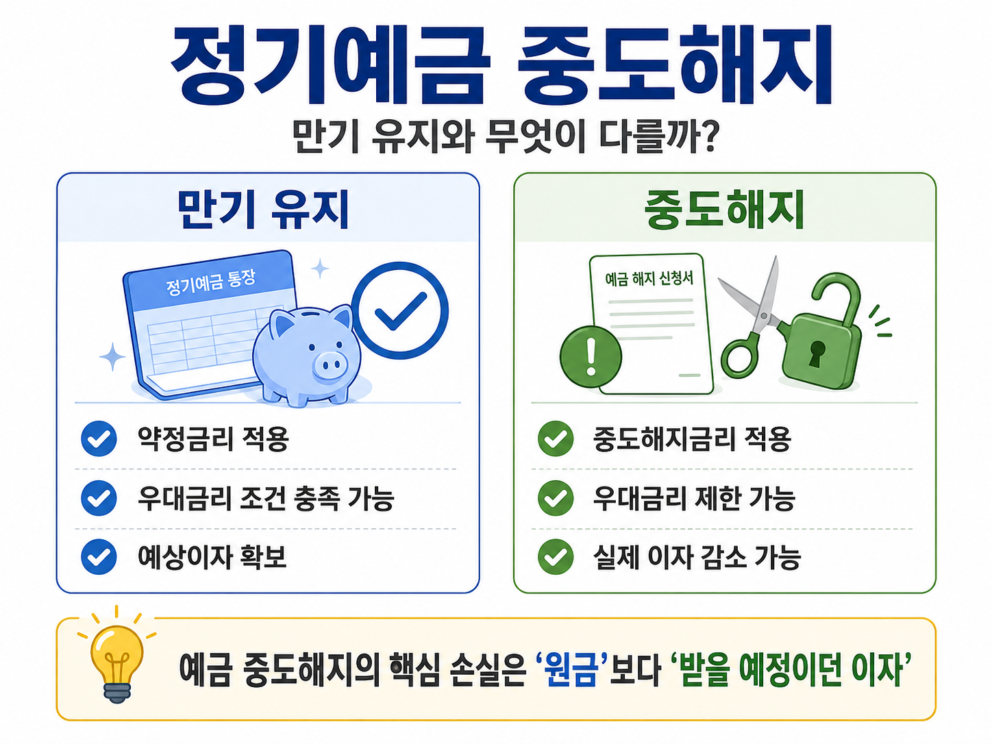정기예금 중도해지 시 약정이자와 실제 이자 차이 비교