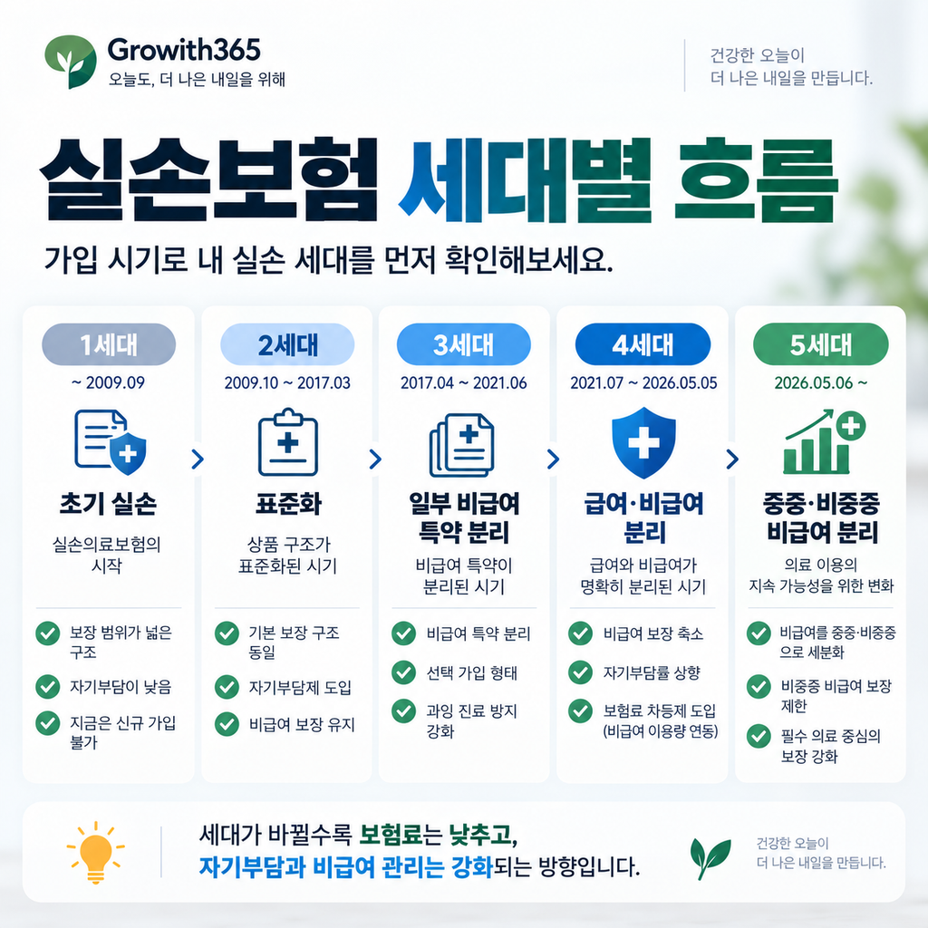 실손보험 1세대부터 5세대까지 가입 시기와 특징 비교