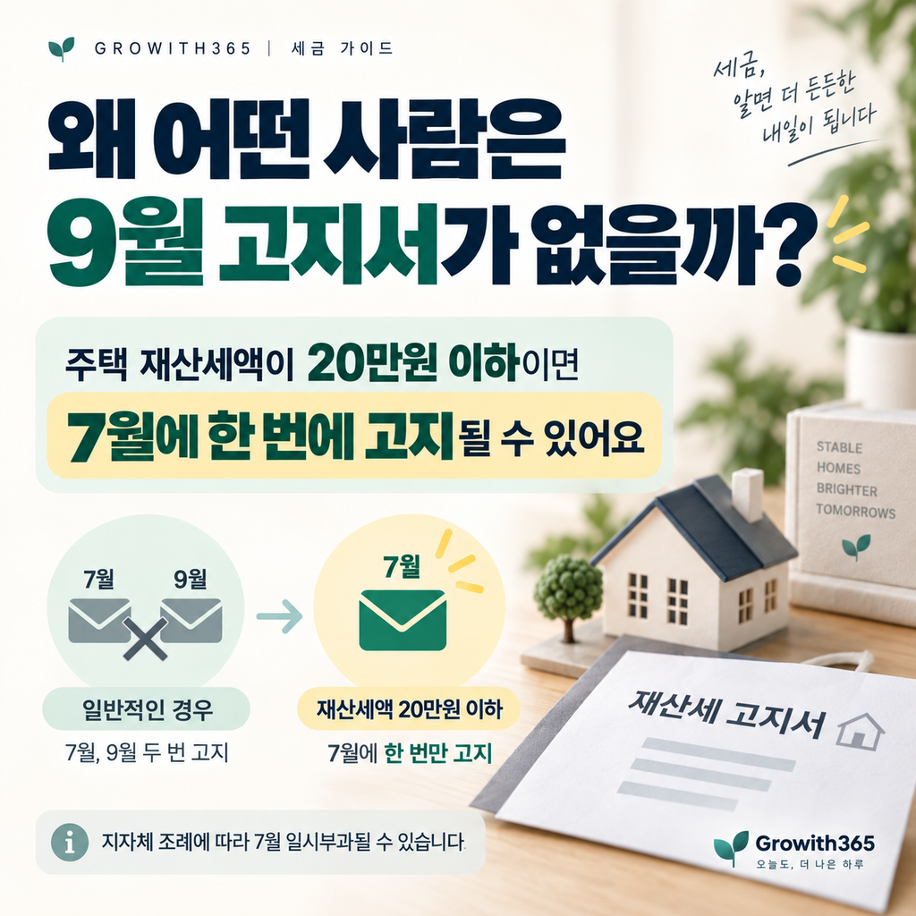 연간 재산세액이 20만원 이하일 때 7월에 한 번만 부과될 수 있음을 설명
