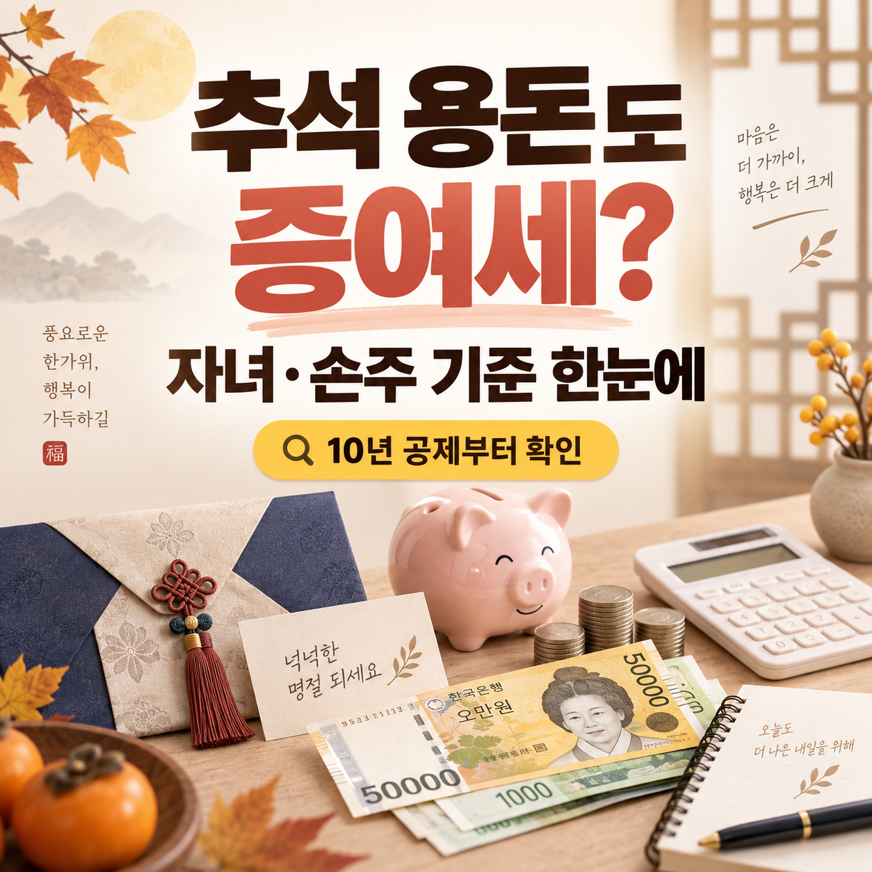 추석 용돈 증여세 자녀 손주 10년 공제 기준