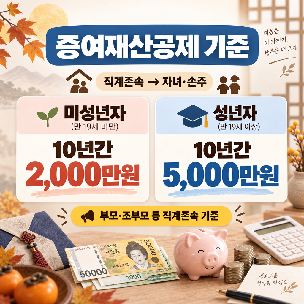 미성년자 2000만원 성년자 5000만원 증여재산공제 기준