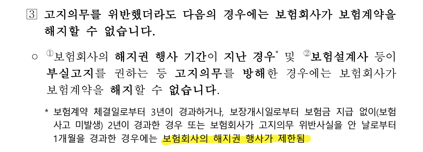 금융감독원의 보험계약 해지권 행사기간 및 고지방해 안내