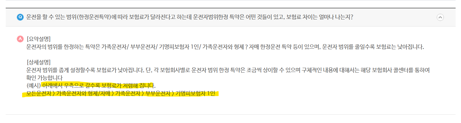 손해보험협회 운전자 범위 한정 특약 보험료 할인 안내
