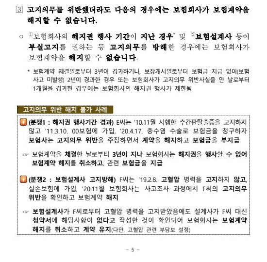 금융감독원 고지방해 해지 제한과 해지기간 조건 및 고혈압 관련 부담보 단서를 포함한 분쟁 사례